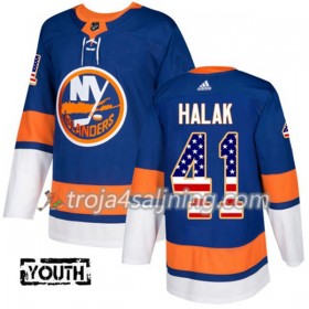 New York Islanders tröja Jaroslav Halak 41 Adidas 2017-2018 Blå USA Flag Fashion Authentic - NHL Tröjor Barn